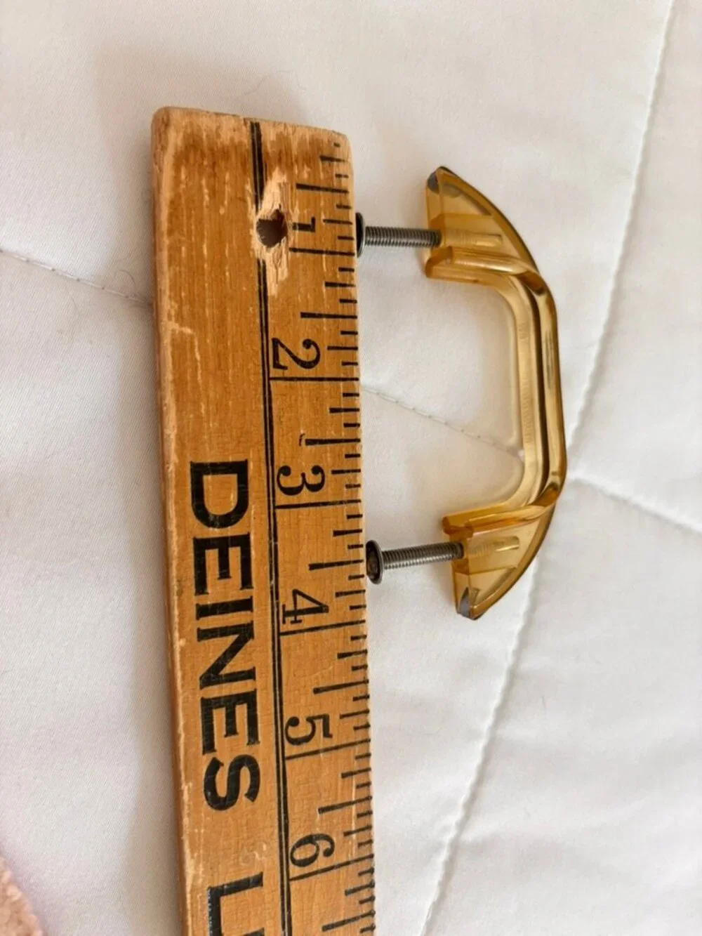 Vintage MCM Lucite or celluloid amber cabinet drawer pull handle